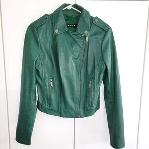 Danier Daria Emerald Green Leather Moto Jacket Size XS